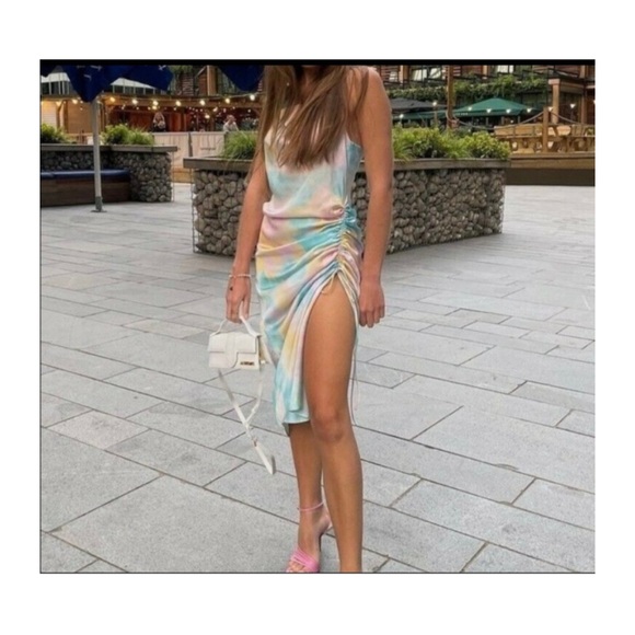 ZARA Tie Dye Satin Slip Midi Dress Size Small - Picture 3 of 16